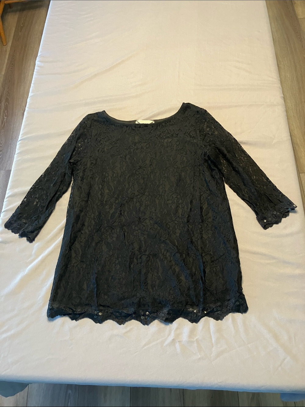 Three Seasons Maternity Black Lace 3/4 Sleeve Blouse